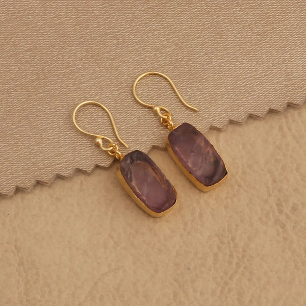 El Joyero Handmade Raw Amethyst Slice Gemstone Drop Earrings