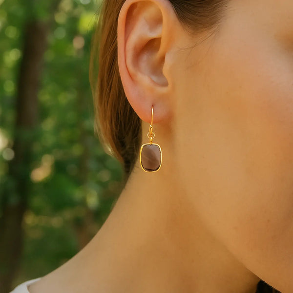 El Joyero Handmade Raw Smokey Quartz Gemstone Stud Earrings