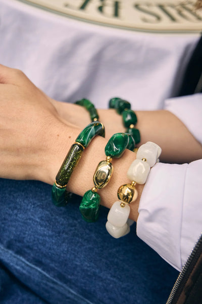 Eclat Paris Marbled Green Resin Stretch Bracelet
