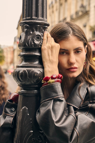 Eclat Paris Burgundy Red Marbled Resin Stretch Bracelet