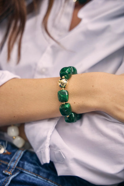 Eclat Paris Green Marbled Resin Stretch Bracelet