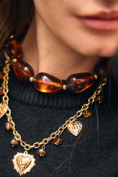 Eclat Paris Marbled Amber Resin Statement Necklace