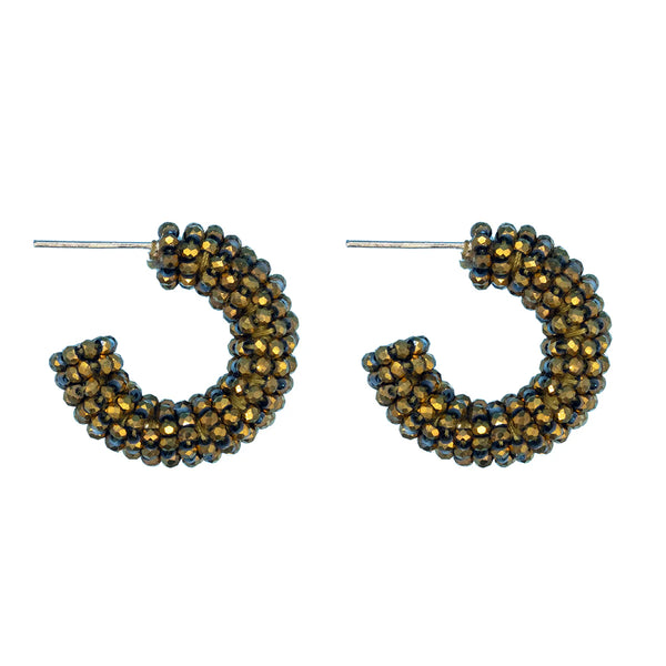 The Narratives Bronze Shimmer Beaded Hoop Stud Earrings