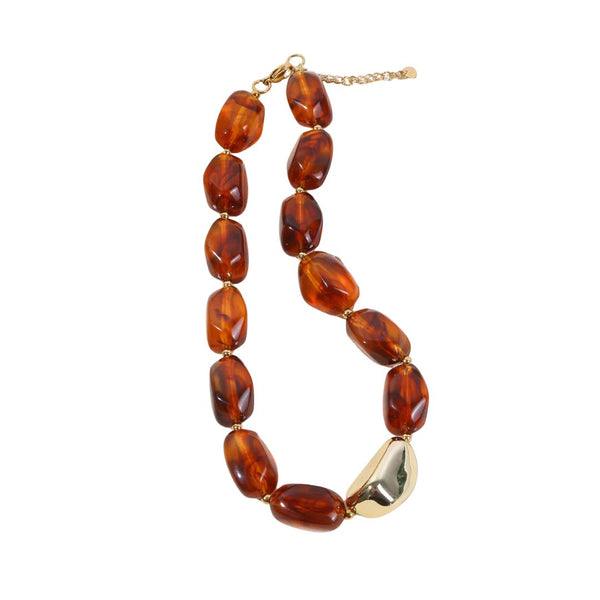 Eclat Paris Marbled Amber Brown Resin Statement Necklace