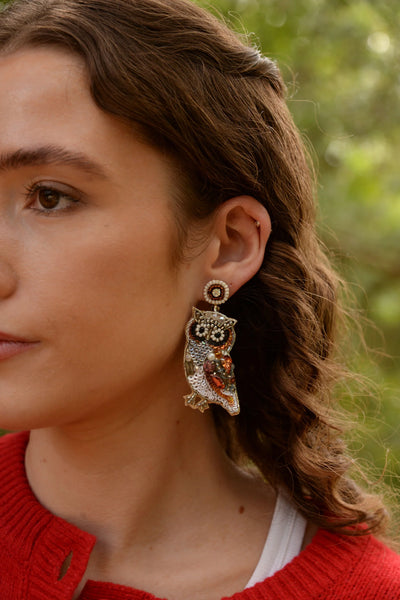 My Doris Hand Beaded Owl Stud Earrings