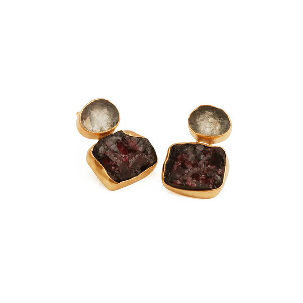 El Joyero Handmade Raw Aquamarine & Garnet Gemstone Stud Earrings