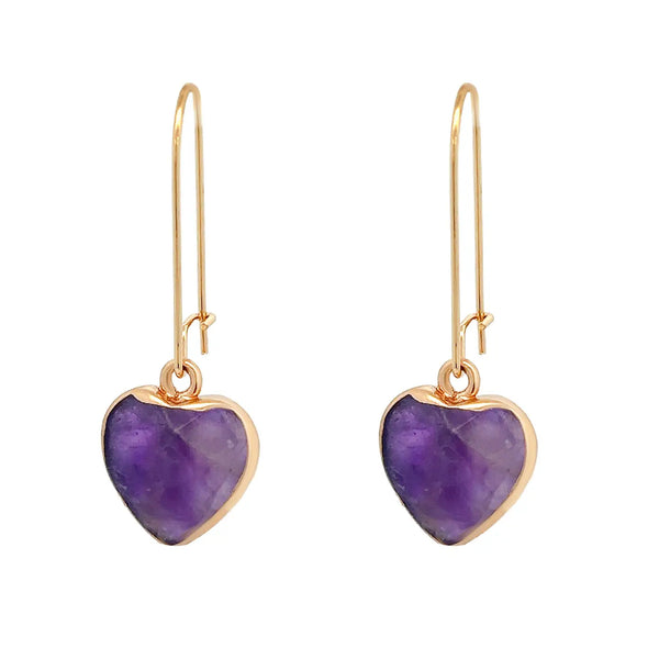 Amorino Purple Natural Stone Heart, Gold Drop Earrings