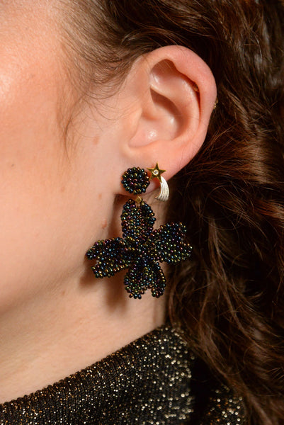 My Doris 3D Statement Hand Beaded Petrol Flower Stud Earrings
