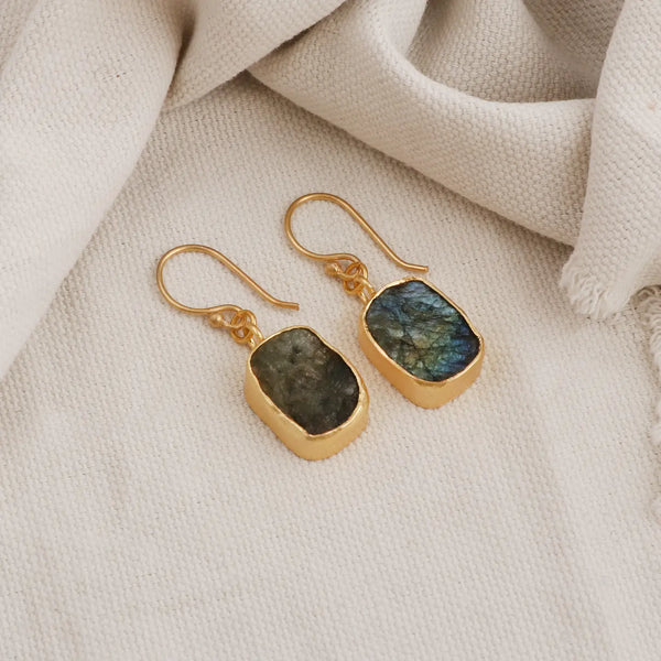 El Joyero Handmade Raw Labradorite Gemstone Dangle Earrings