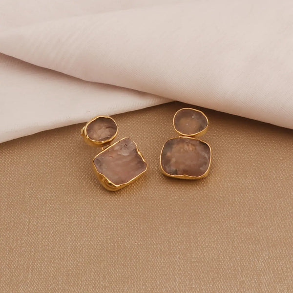 El Joyero Handmade Raw Rose Quartz Gemstone Stud Earrings
