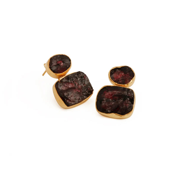 El Joyero Handmade Raw Garnet Gemstone Stud Earrings