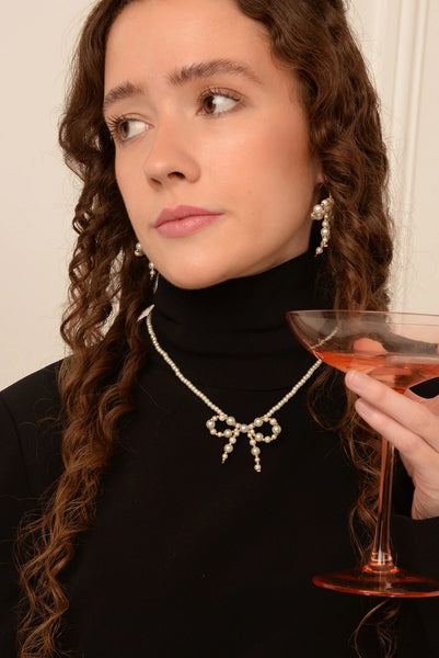 My Doris Pearl Bow Beaded Necklace