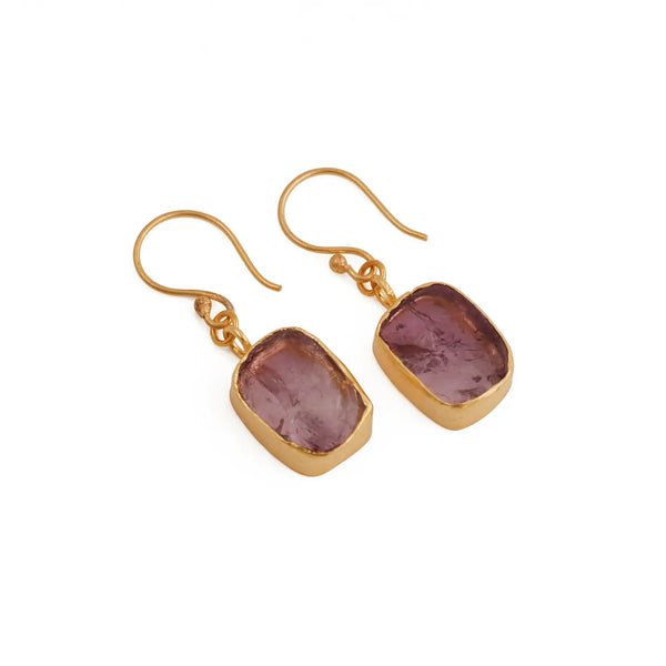 El Joyero Handmade Raw Amethyst Gemstone Stud Earrings