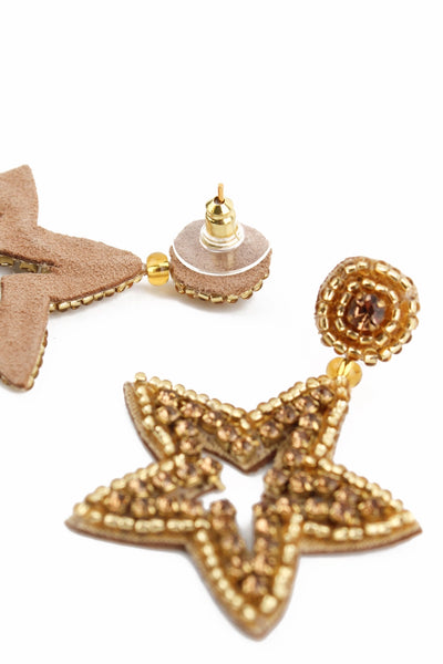 My Doris Statement Hand Beaded, Gold Star Stud Earrings