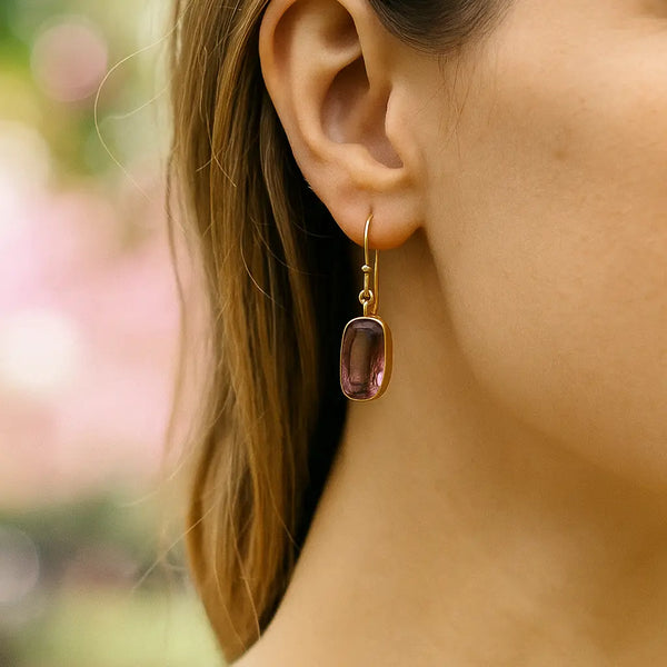 El Joyero Handmade Raw Amethyst Slice Gemstone Drop Earrings