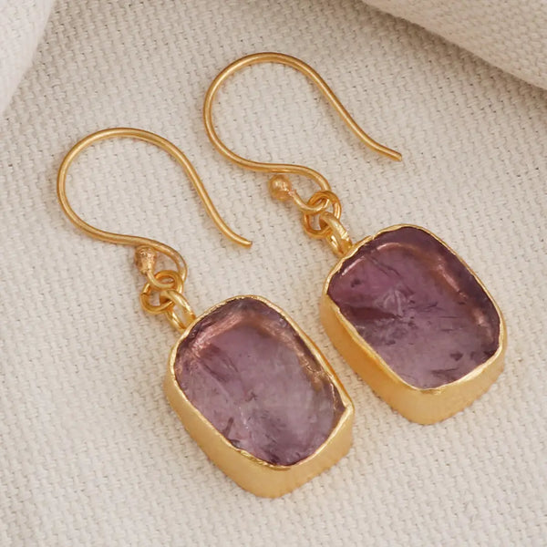 El Joyero Handmade Raw Amethyst Gemstone Stud Earrings