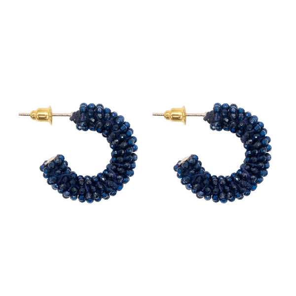 The Narratives Navy Beaded Hoop Stud Earrings