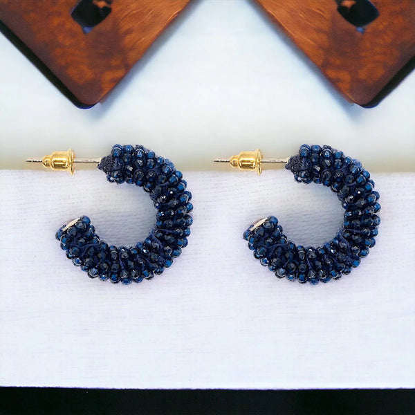 The Narratives Navy Beaded Hoop Stud Earrings