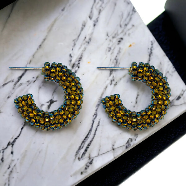 The Narratives Bronze Shimmer Beaded Hoop Stud Earrings