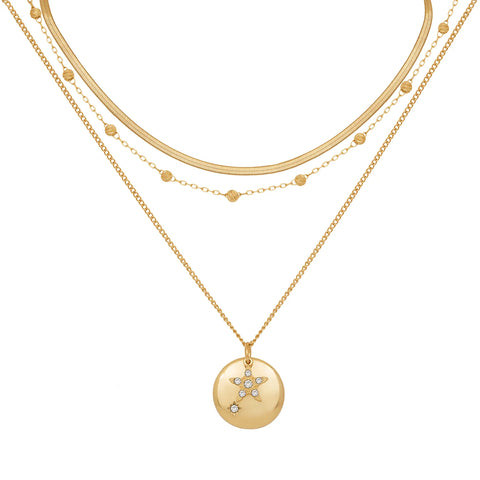 Caramel Jewellery Gold Triple Layered Disc Necklace