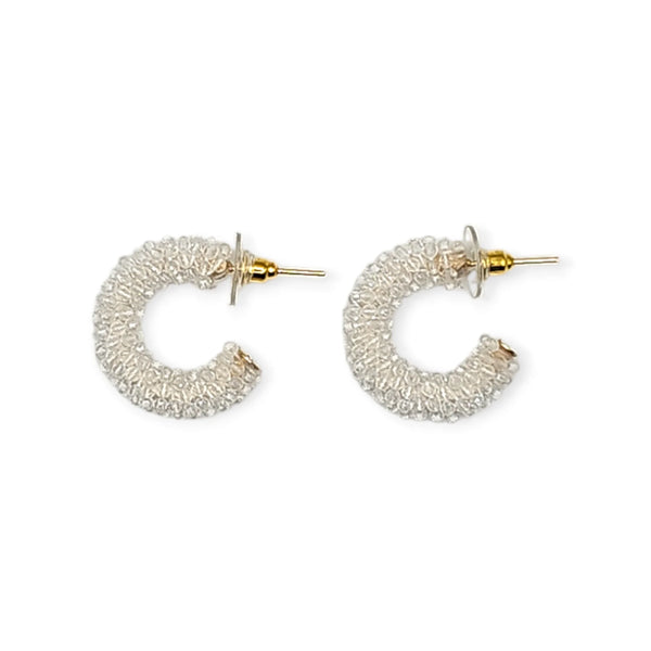 The Narratives Clear Crystal Beaded Hoop Stud Earrings