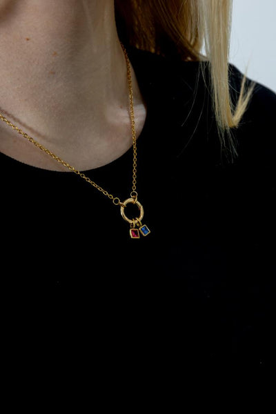 Last True Angel Squared Garnet Gemstone Charm, January Birthstone