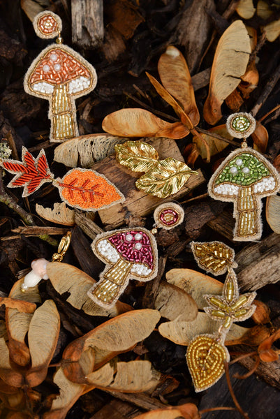 My Doris Statement Hand Beaded Copper Mushroom Stud Earrings