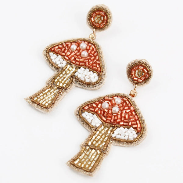 My Doris Statement Hand Beaded Copper Mushroom Stud Earrings