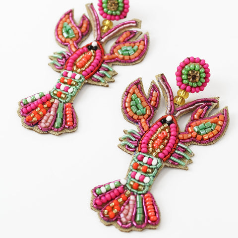 My Doris Rainbow Pink Lobster Beaded Earrings