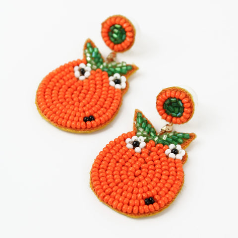 My Doris Hand Beaded Orange Fruit Stud Earrings