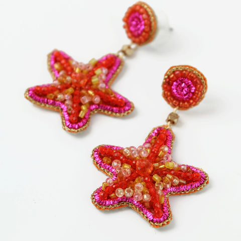 My Doris Hand Beaded Pink Starfish Stud Earrings