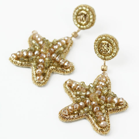 My Doris Hand Beaded Gold Starfish Stud Earrings