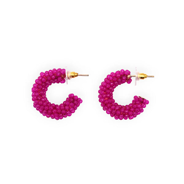 The Narratives Fuchsia Beaded Hoop Stud Earrings