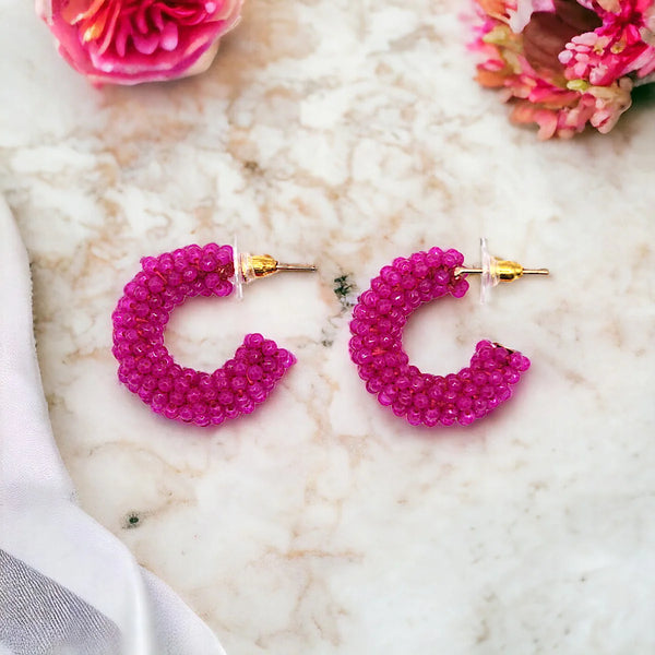 The Narrtives Fuchsia Pink Cluster Hoop Stud Earrings