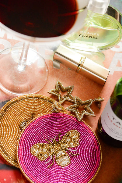 My Doris Statement Hand Beaded, Gold Star Stud Earrings