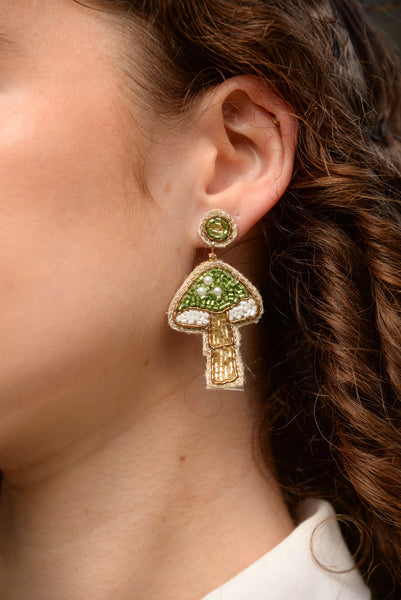 My Doris Statement Hand Beaded Copper Mushroom Stud Earrings