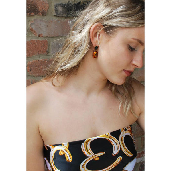 Last True Angel Bestselling Chestnut Brown & Black Crystal Stud Earrings