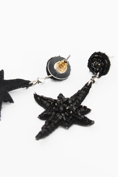 My Doris Black Hand Beaded Drop Star Statement Stud Earrings