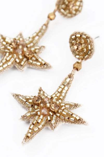 My Doris Gold Beaded Drop Star Statement Stud Earrings