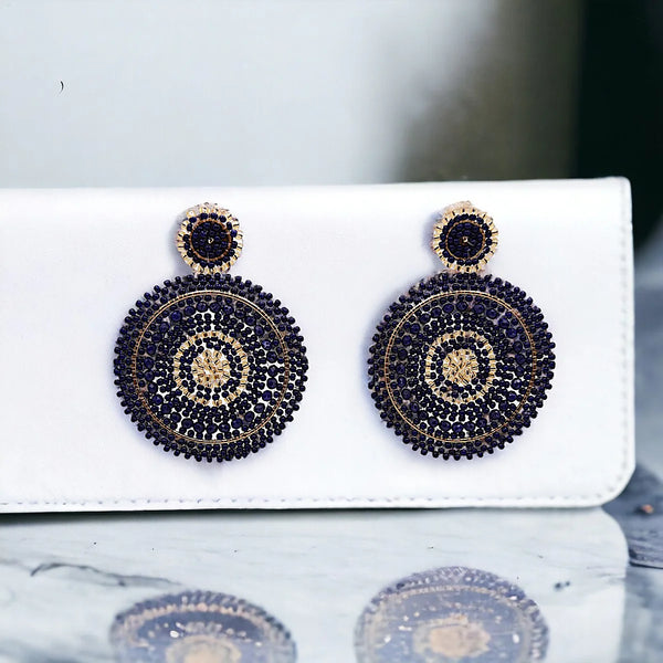 The Narratives Navy & Gold Beaded Earrings