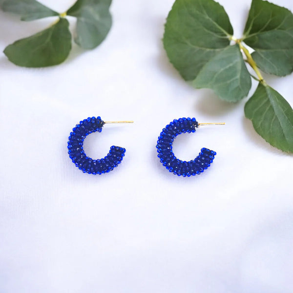 The Narratives Lapis Blue Beaded Hoop Stud Earrings