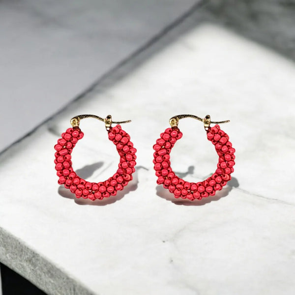 The Narratives Pink Mini Beaded Hoop Earrings