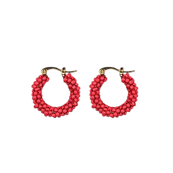 The Narratives Pink Mini Beaded Hoop Earrings