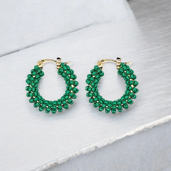 The Narratives Green Mini Beaded Hoop Earrings