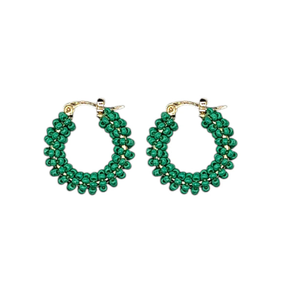 The Narratives Green Mini Beaded Hoop Earrings