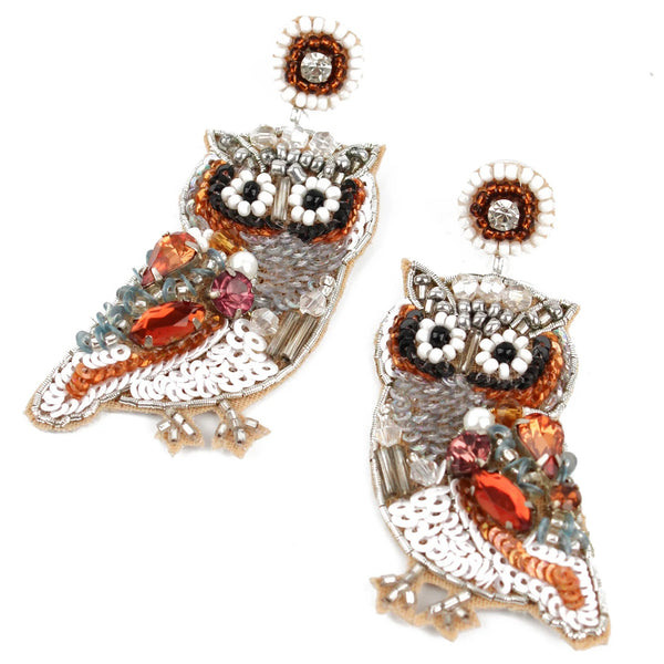 My Doris Hand Beaded Owl Stud Earrings