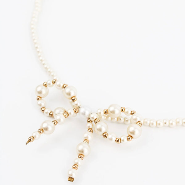 My Doris Pearl Bow Beaded Necklace