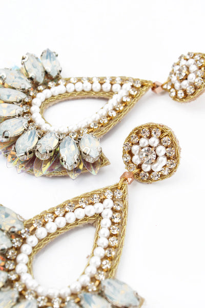 My Doris Hand Beaded White Art Deco Stud Earrings