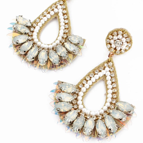 My Doris Hand Beaded White Art Deco Stud Earrings