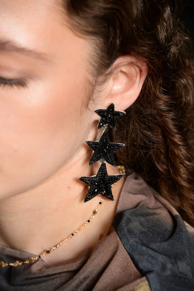 My Doris Statement Hand Beaded Gold Triple Star Stud Earrings